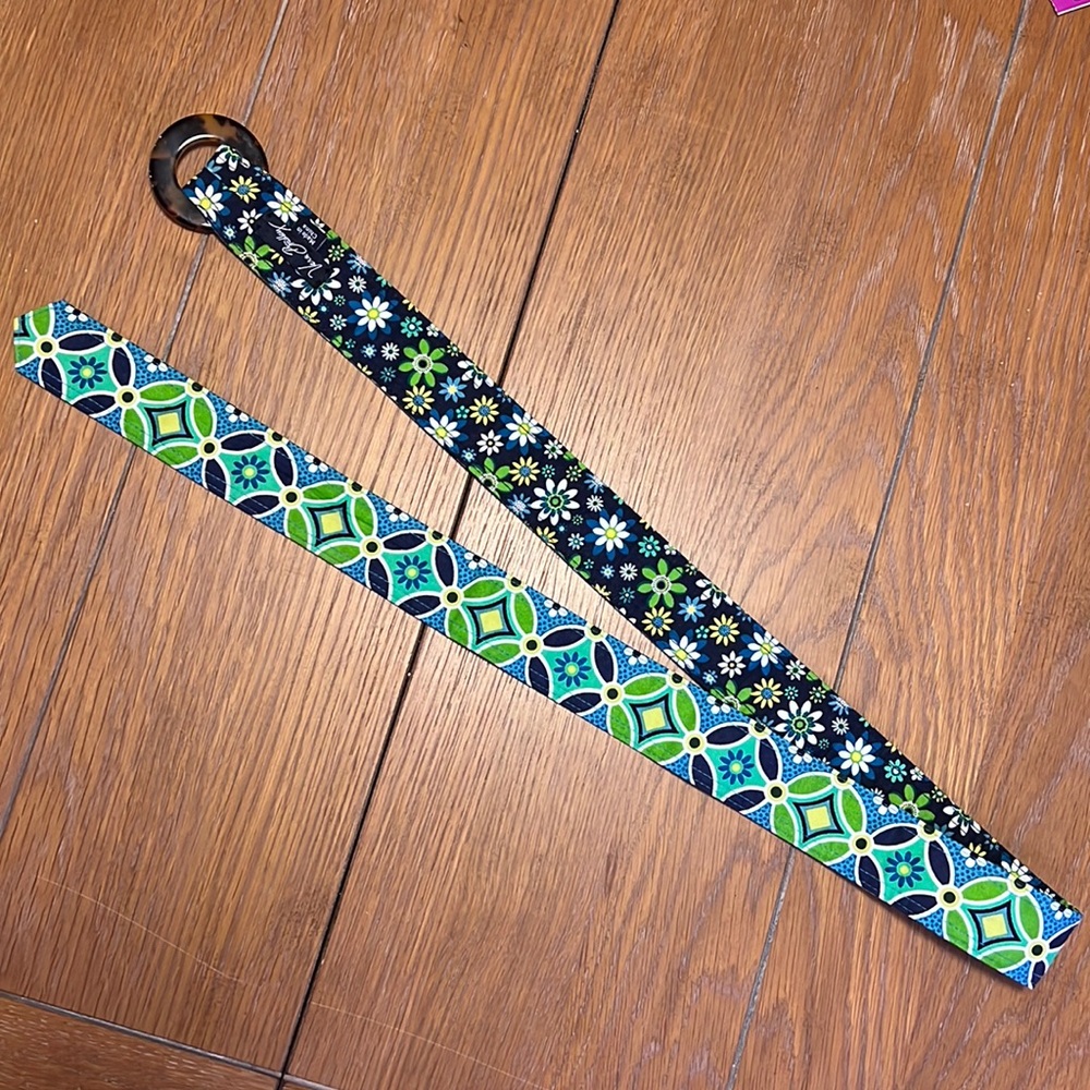 Vera Bradley Reversible Belt Blue & Green Daisy Design Tortoiseshell Buckle EUC